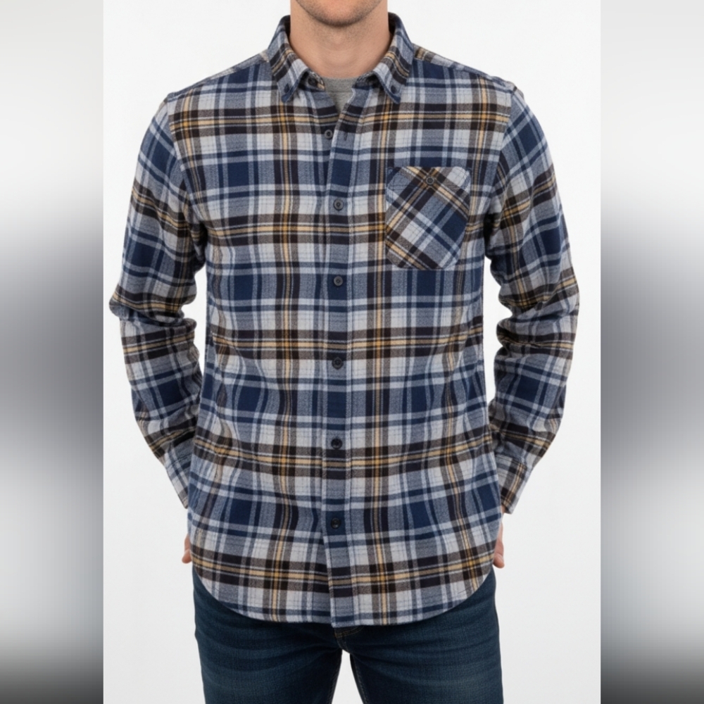 Woolrich Men's Trout Run Cotton Flannel Button Down Long Sleeve Shirt, Sz S